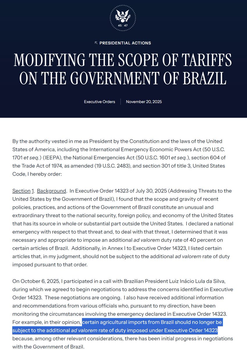 巴西副总统阿尔克明表示，美国宣布取消对咖啡、肉类和水果等部分品类巴西商品征收40%附加关税，但仍有约22%的对美出口商品继续受到影响。 阿尔克明强调， 美国放宽对巴西部分出口产品关税，是当前双边谈判的“最大进展”，双方将保持谈判推进，巴西方面对此保持乐观。