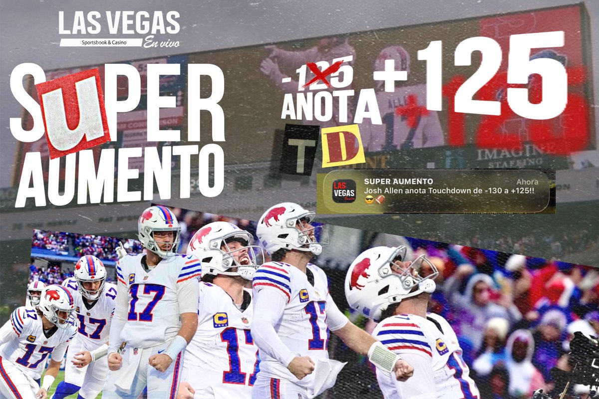 SoporteKDB's tweet photo. Les conseguí este SÚPER AUMENTO en @lasvegasenvivo recuerden registrarse con mi link 

https://t.co/gA9qE6retU

Josh Allen anota TD 

#BillsMafia https://t.co/i6mDrvbazY