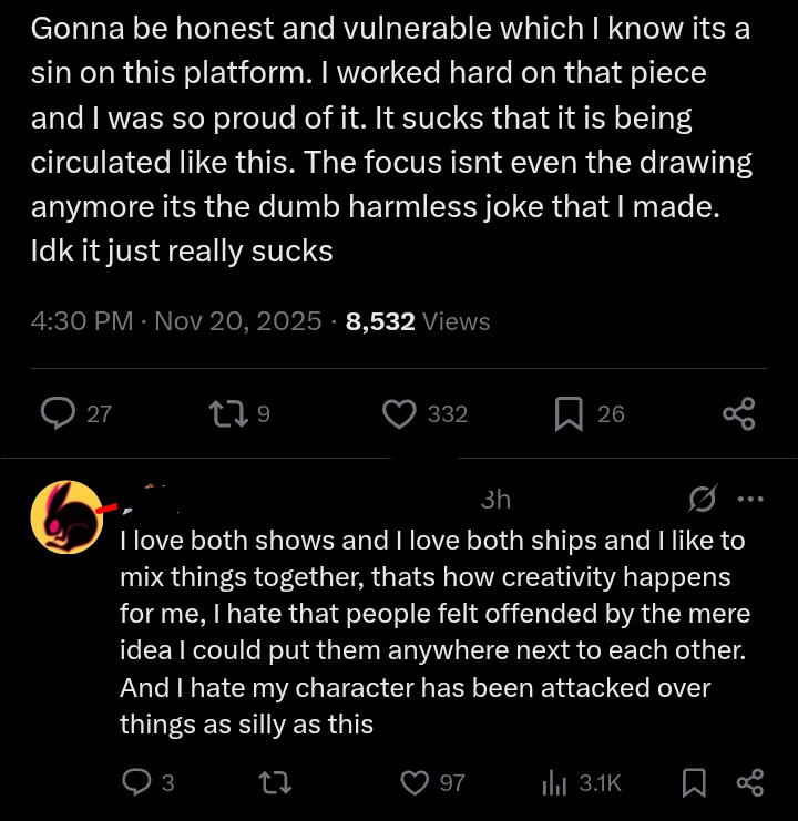 _ConstantChaos's tweet photo. @s076j Congratulations, yet another artist is hurting for the crime of having fun. I hope it was worth the likes and  engagement. Please learn that there are consequences to your actions. https://t.co/rQJZ4vBDQi