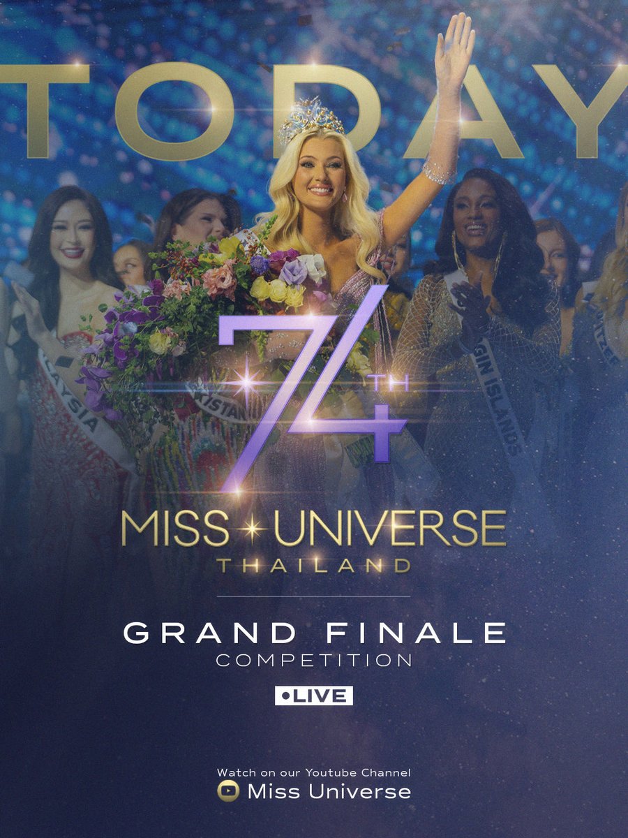 MissUniverse's tweet photo. The 74th Miss Universe Final Competition is HERE !!!!💫 

Hearts racing, lights blazing, and a global celebration reaching its peak tonight. ✨🌍 Who’s ready for a night we’ll never forget?

https://t.co/DIPJMnidpj https://t.co/DHWY5LlMS2