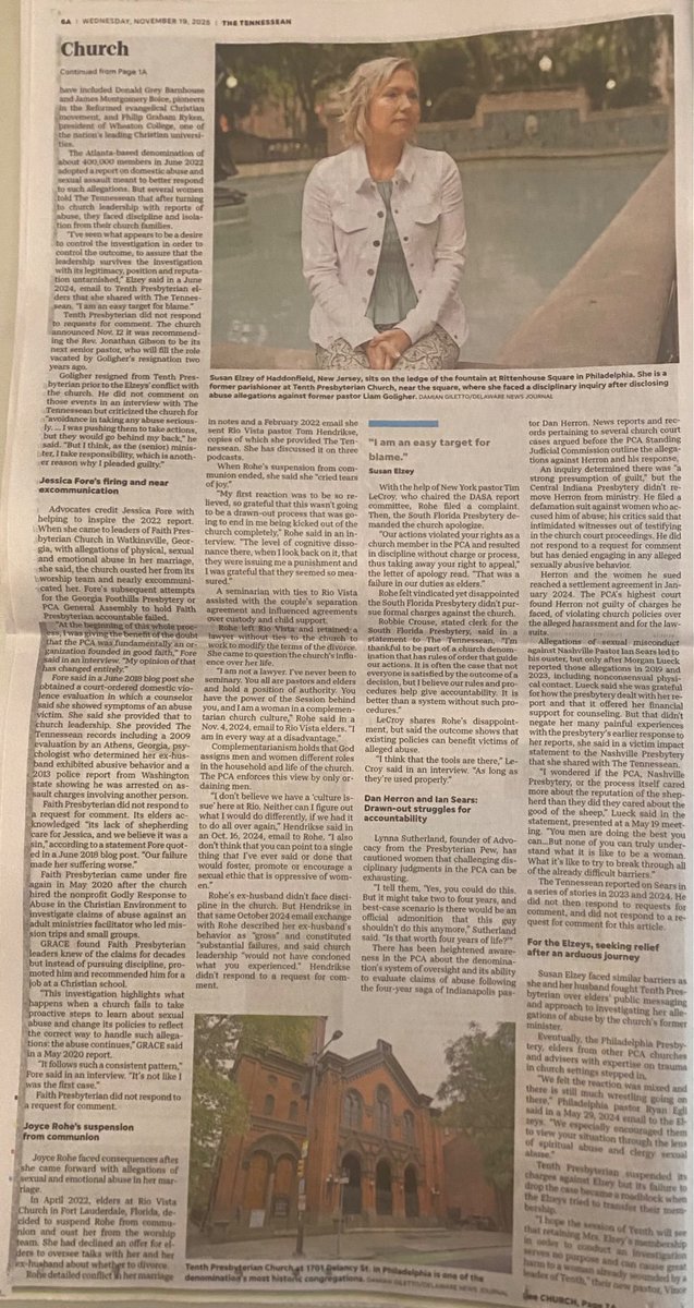 BuzzfeedSource's tweet image. Below is page 2 of a 3-page Tennessean article on clergy abuse cases in the Presbyterian Church in America. The Tennessean has no issue writing about cases in other cities but it is still protecting the Covenant-Police-DA-Media child sex abuse cover-up almost 3 years after the…