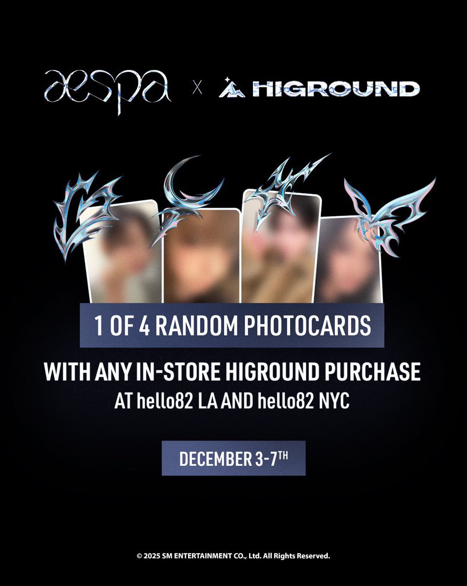 AESPAINAUNION's tweet image. Get your photocards from the aespa x Higround collaboration!

The sale starts on November 21, 2025 at 12 PM PT, or November 22, 2025 at 3 AM WIB. Check the details on @higrounds