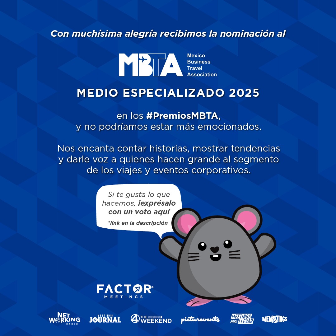 La nominación al #PremioMBTA2025 como #MedioEspecializado confirma nuestra pasión en <a href="/FactorMeetings/">FactorMeetings</a> por dar voz a los expertos, descubrir tendencias y contenido que impulse el mundo de los viajes y eventos corporativos.
MUCHAS GRACIAS #MBTA.  
Vota aquí: forms.office.com/r/3shtuvbeY6