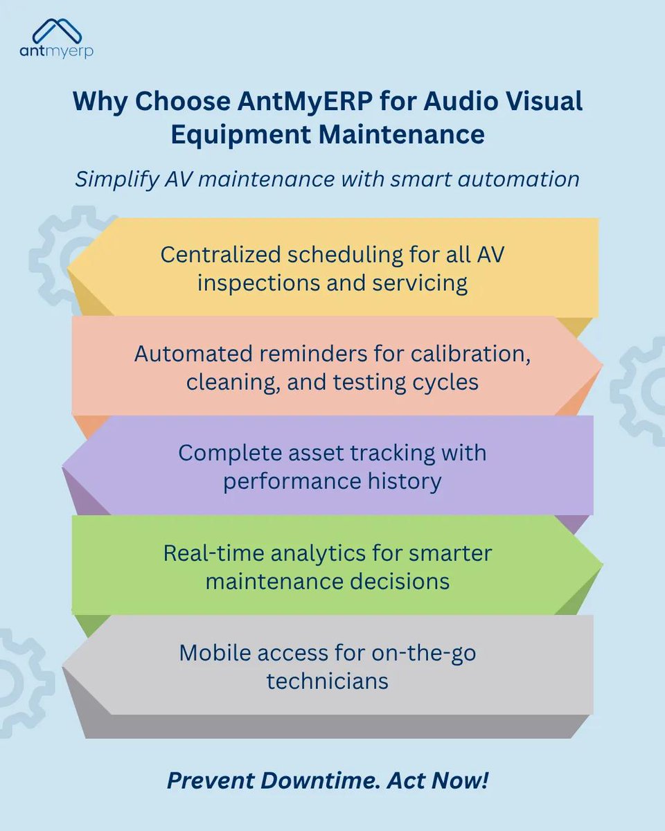 AntmyErp's tweet image. One glitch. One missed event. One bad impression.
Automate your AV maintenance before downtime hits.

Read the full blog: rfr.bz/t831b60

#AVTech #SmartMaintenance #EventIndustry #Automation #AntMyERP