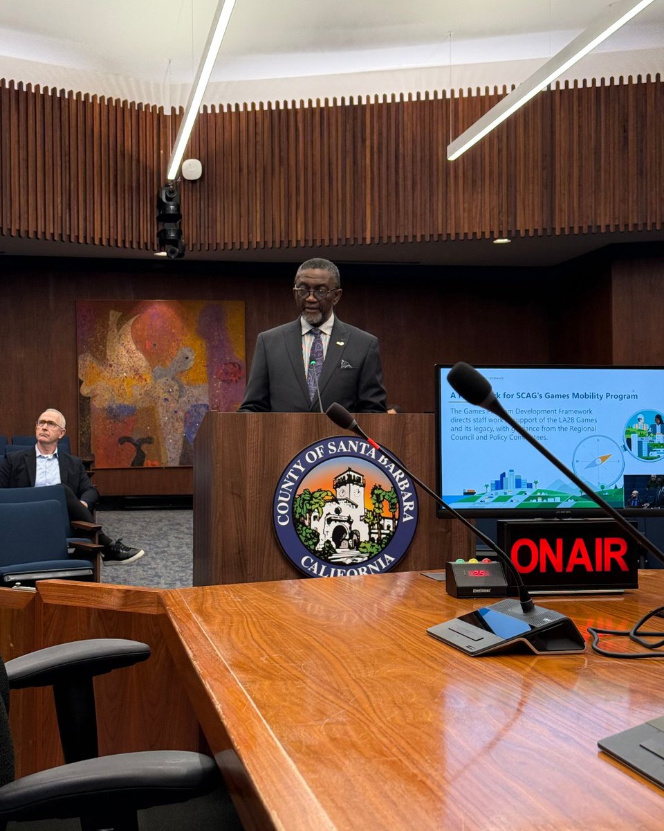 SCAG Executive Director Kome Ajise presented to <a href="/SBCAG_info/">SBCAG</a> on efforts to support the 2028 Summer Olympic and Paralympic Games. Ajise highlighted how the LA28 Games represent a challenge for the region’s transportation system to support travel and also meet the demand for goods.