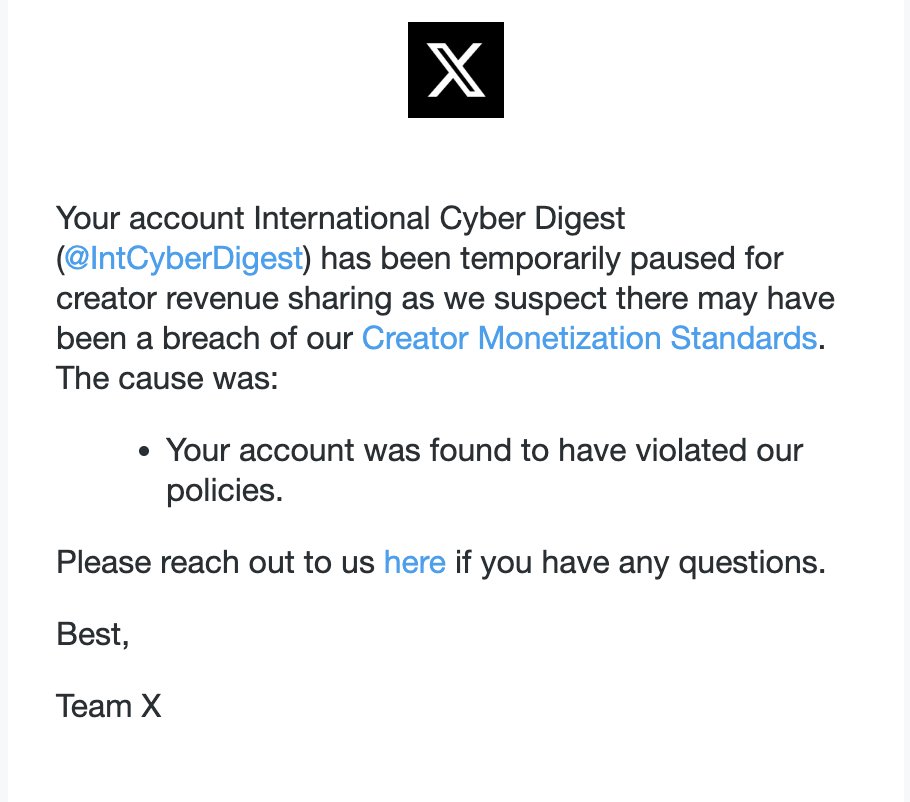 IntCyberDigest's tweet image. We&apos;ve been demonetized by @X. They didn&apos;t give a real reason—like whatever. We weren&apos;t making any real profit anyway. We&apos;ve been burning through our credits to fund major investigations, putting hours of work into them because this is our passion.

We just hope we don&apos;t lose our…
