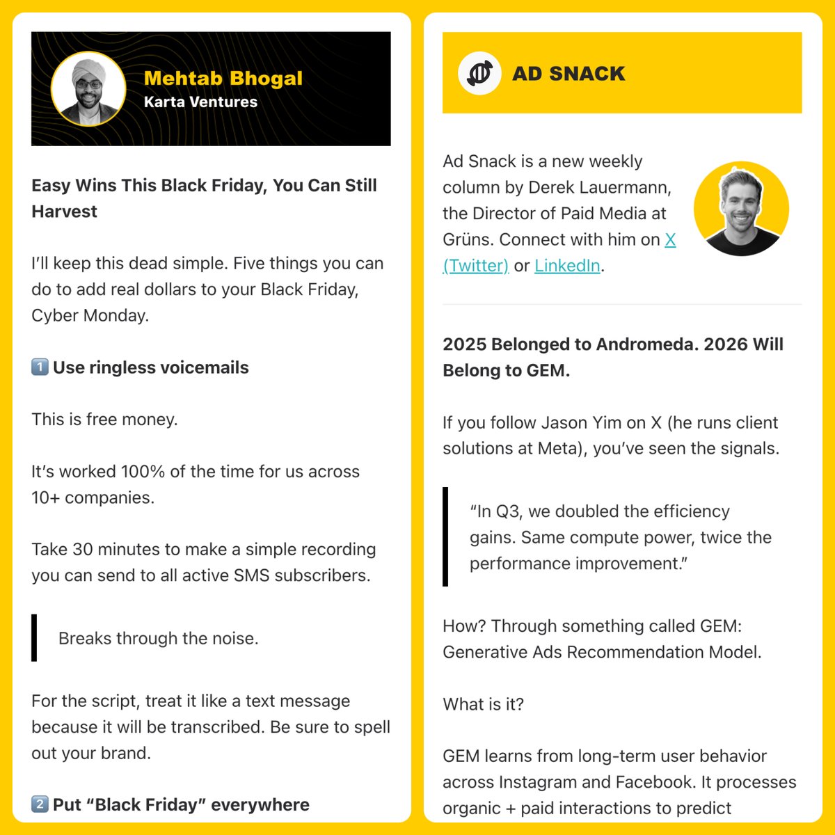 AaronOrendorff's tweet image. Hey @MehtabKarta, your mom ain’t the only proud one. @DerekLauermann made his first appearance in the @9operators newsletter today!

Say hello to “Ad Snack” 🍬