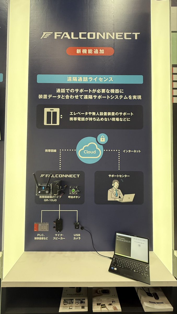PushlogC's tweet image. #IIFES 最終日です。
PLCの状態を見ながら通話ができるFALCONNECTの遠隔通話機能他、今回初展示の内容です。
