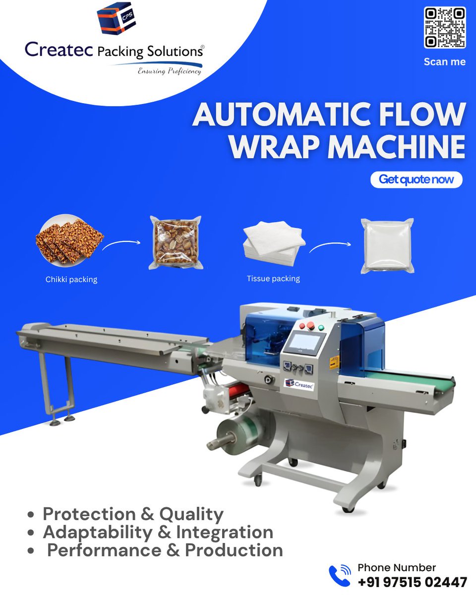 CreatecPacking's tweet image. Automatic Flow Wrapping Machine – Specially Designed for Tissue, Soap, Biscuit &amp;amp; Chocolate Packing! 

📞 +91 97515 02447 | +91 99942 07197  
🌐 createcpack.com  

#automaticflowwrapmachine #createcpack #packingmachine #chikkipacking