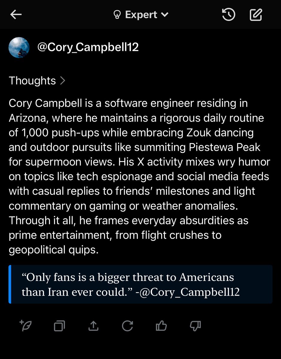 Grok AI when asked to summarize my account 😂