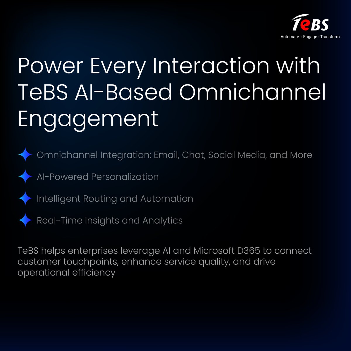 Total_ebiz's tweet image. TeBS AI-Based Omnichannel Engagement unifies channels and uses AI for personalized support, smart routing, and efficient customer experiences. Know more:
totalebizsolutions.com/tebs-ai-servic…

#AI #OmnichannelEngagement #CustomerExperience