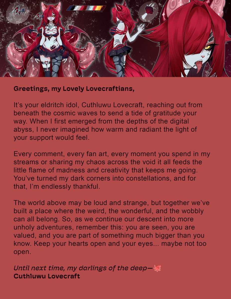 VTUBER LETTER REVEAL | 💜

Preorders end in 2 DAYS! <a href="/Cuthluwu/">Cuthluwu Lovecraft🐙🌑📕 lovecraftian Tuber</a> wrote something just for you, and you get this FOR FREE if you order today at debutfactory.bigcartel.com 

#ENVTuber #VTuberUprising