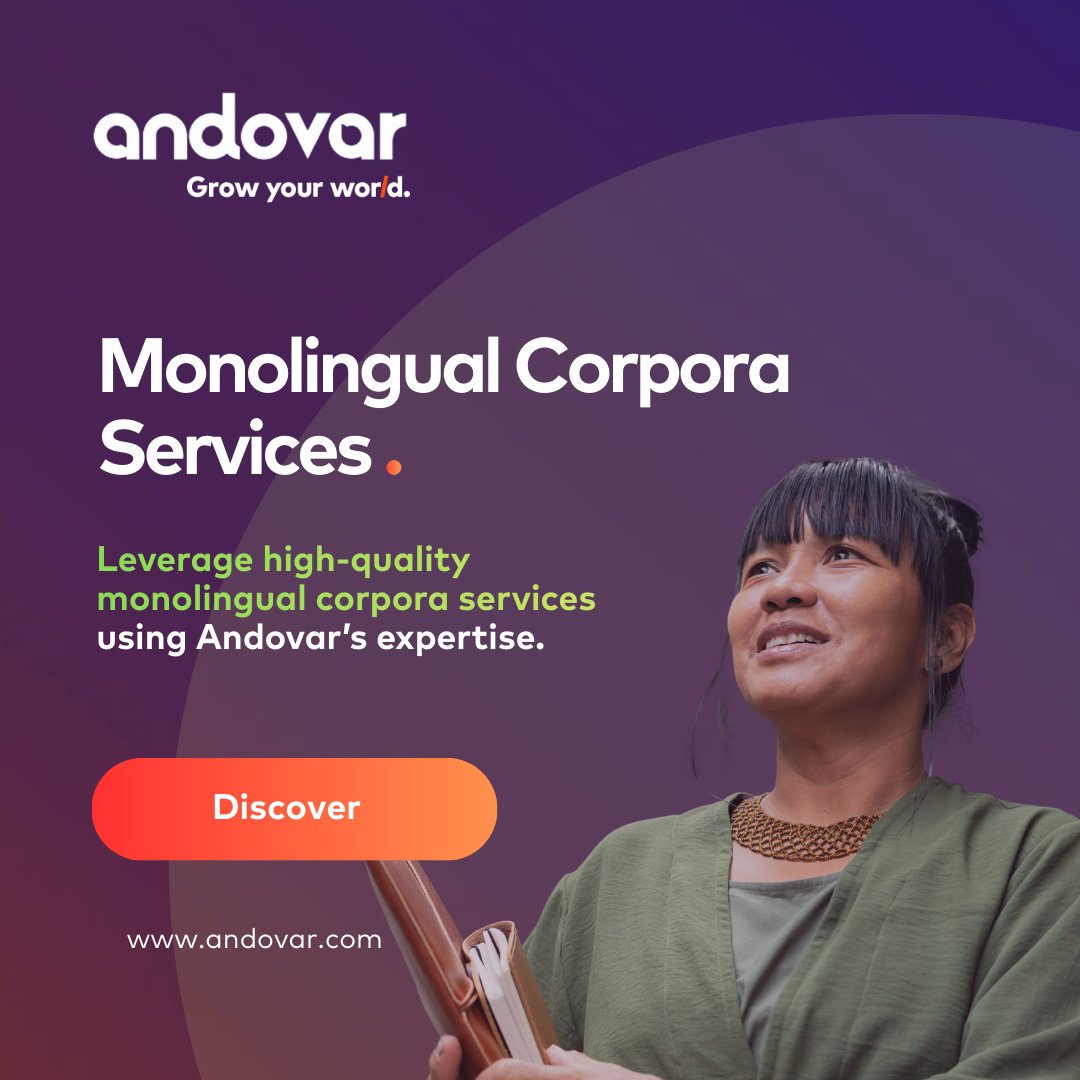 andovarglobal's tweet image. Tailored #DataCollection For Your Business 👩‍💻

We provide customized monolingual corpora services in over 200 languages to meet your unique business needs. 
Discover more: hubs.la/Q03Vlspr0

#MonolingualCorpora #DataSolutions