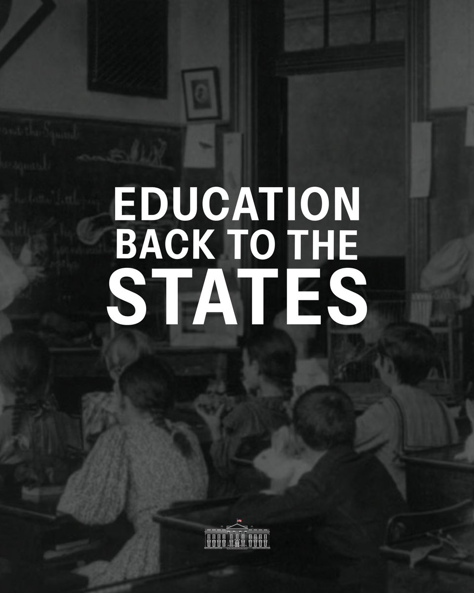 WhiteHouse's tweet image. Radicalism has NO place in America’s classrooms. 

It’s time to abolish the Department of Education and put power back where it belongs—with the STATES.

President Trump is leading the charge to put parents and students first. 🇺🇸