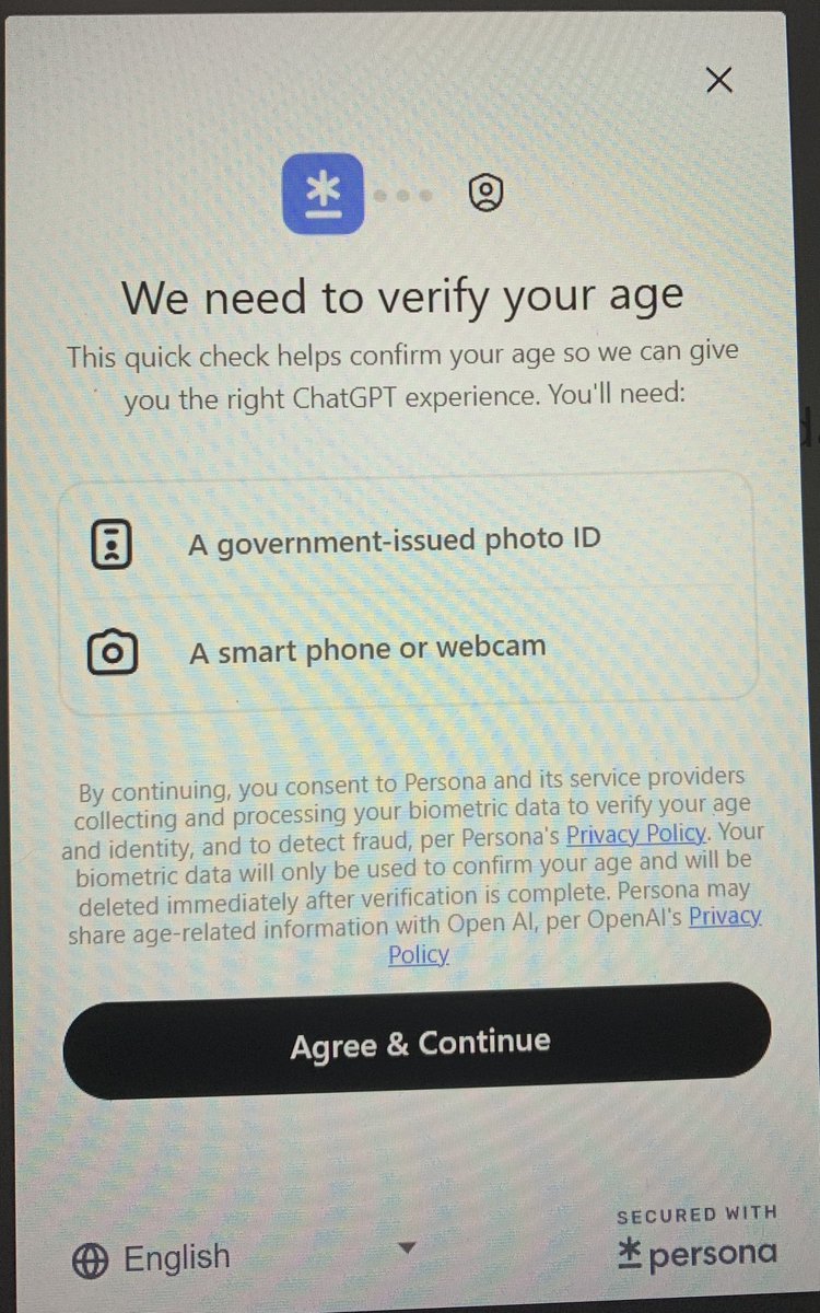 mr_clintonn's tweet image. OpenAI just introduced age verification for ChatGPT users using a government ID. What are your thoughts on this update?

#openAI
#ChatGPT