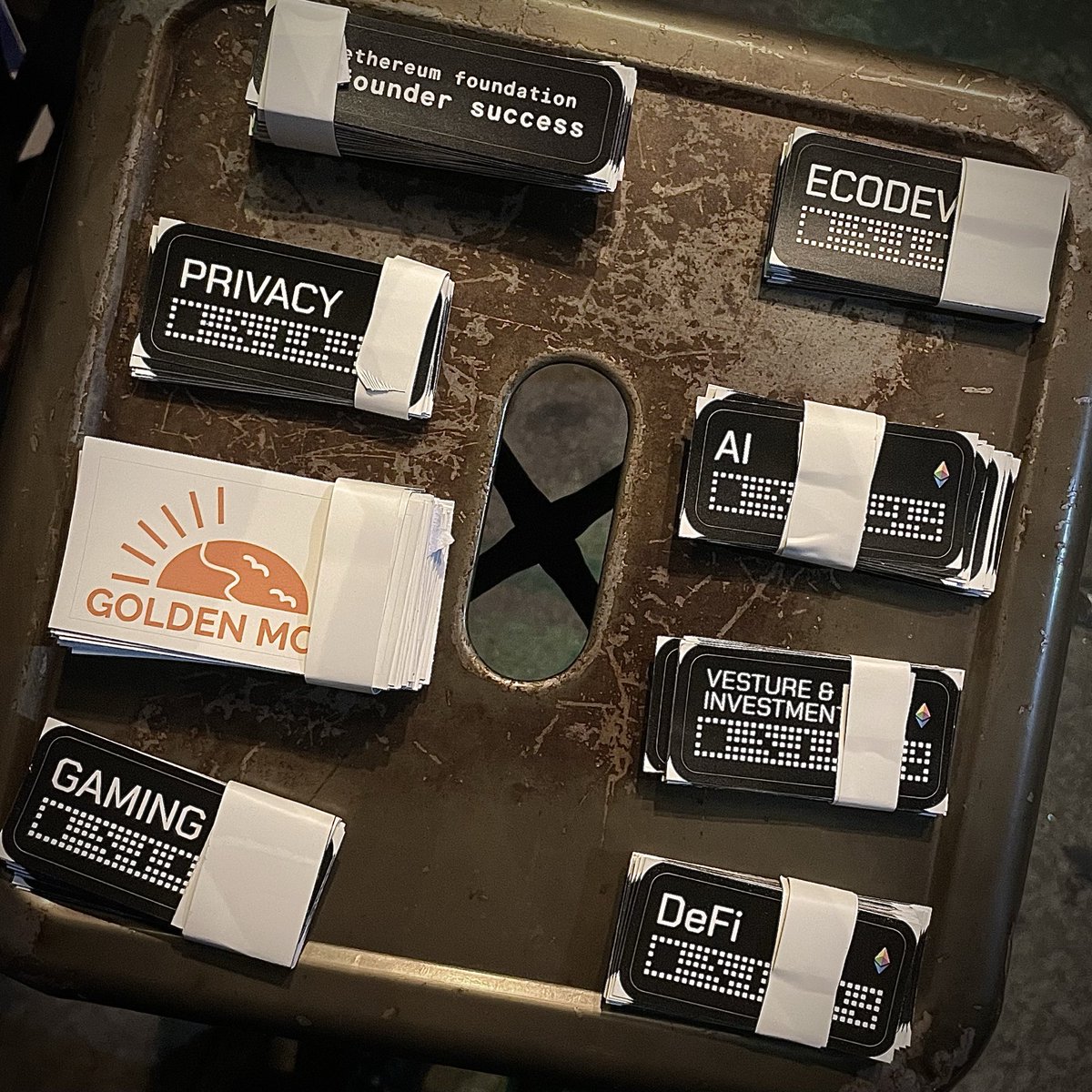 JuliaTilinga's tweet image. Crypto-themed stickers 👌 letting people tag their vibe and save their time during networking. After Hours event hosted by Ethereum Foundation 🇦🇷✨ #DevConnect2025