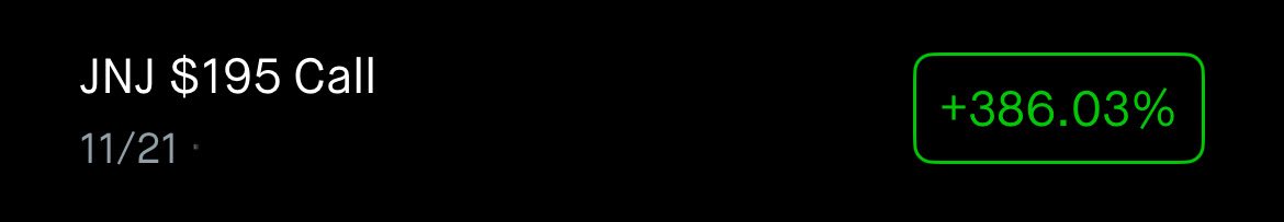 $JNJ Congrats, the stock has climbed +5% since 

386% on 1 con ; selling tomorrow

The price to premium Gap Theory works.