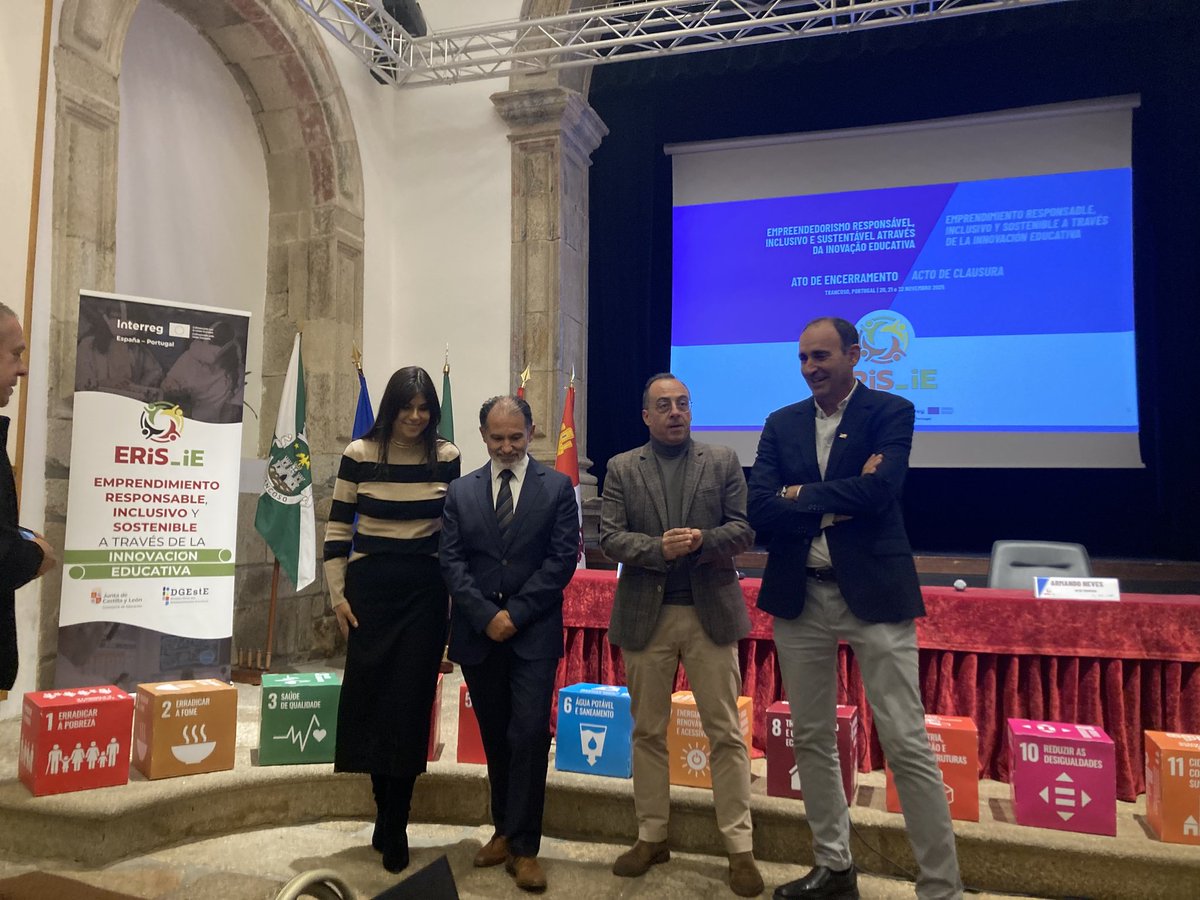 IES_JorgGuillen's tweet photo. Nuestro instituto está participando los días 20, 21 y 22 de noviembre de 2025 en el encuentro final del proyecto ERIS_IE - Emprendimiento Responsable, Inclusivo y Sostenible a través de la Innovación Educativa, una iniciativa financiada por Interreg España-Portugal  #ERIS_IE https://t.co/fxnjJEjr39