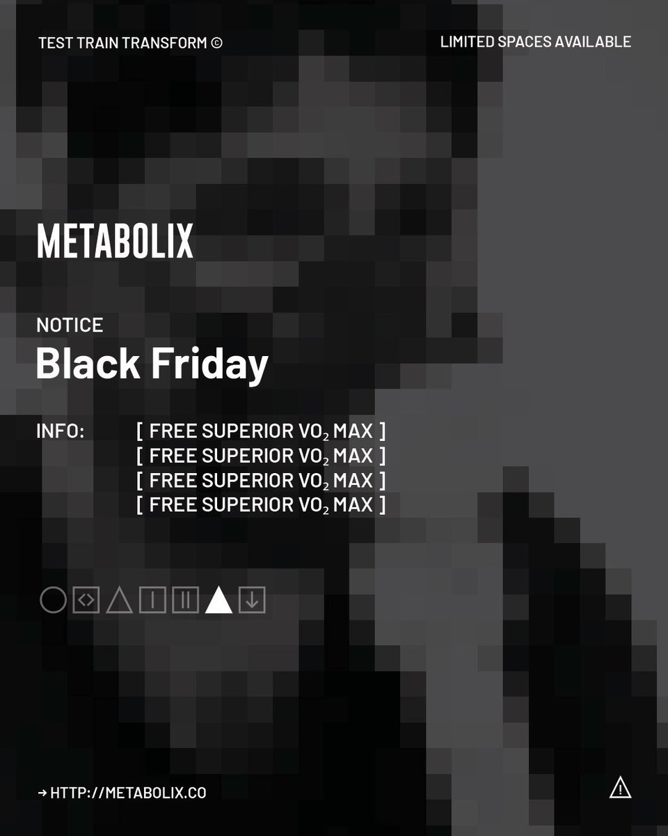 Metabolix Black Friday is live. Free Superior VO₂ Max. Limited spaces available: metabolix.co