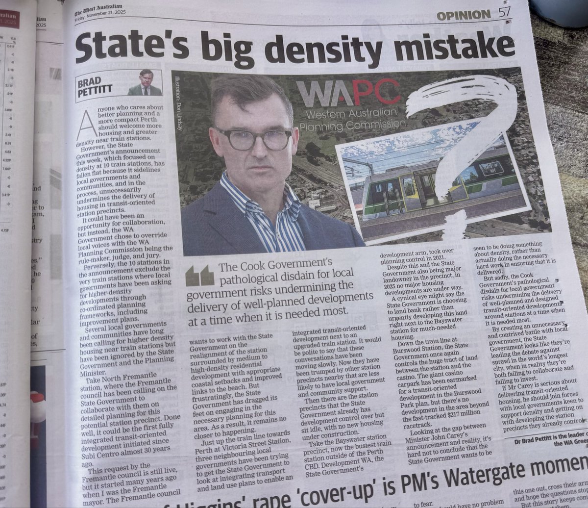 My op ed in The West today on how collaboration with local governments and communities is going to be the most effective way of delivering transit oriented developments (TODs). 
Perth is calling out for density done well and there’s local governments ready to go.