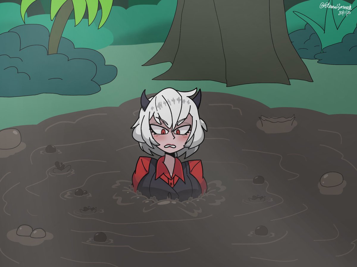 Decided to draw a Helltaker character for the first time. 

Malina ended up on my timeline, so I drew her. Those "jumping pads" are keeping her afloat thankfully. That mud ain't letting go without a fight.