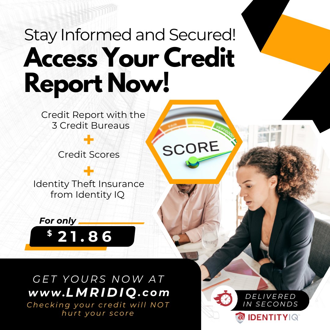 LMRINTL's tweet image. Your full credit report + identity theft protection is just a click away!
👉 Delivered in seconds at LMRIDIQ.com
 for only $21.86

#CreditReportInstantly #CreditProtection #FinanceGoals #CreditAwareness #CreditReport #GetCreditReport #AvoidIdentityTheft #IdentityFraud