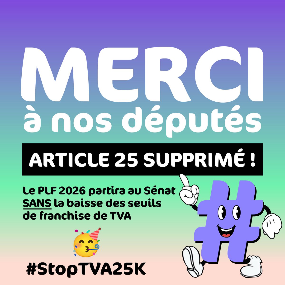 _Astrid_Astrid2's tweet image. 🙏 Nous remercions l’ensemble des #députés qui nous soutiennent depuis dix mois et qui ont défendu aujourd’hui les amendements visant à supprimer l’#article25 du PLF 2026.

La vigilance reste bien sûr de mise pour la suite du #PLF, au Sénat comme en commission mixte paritaire.…