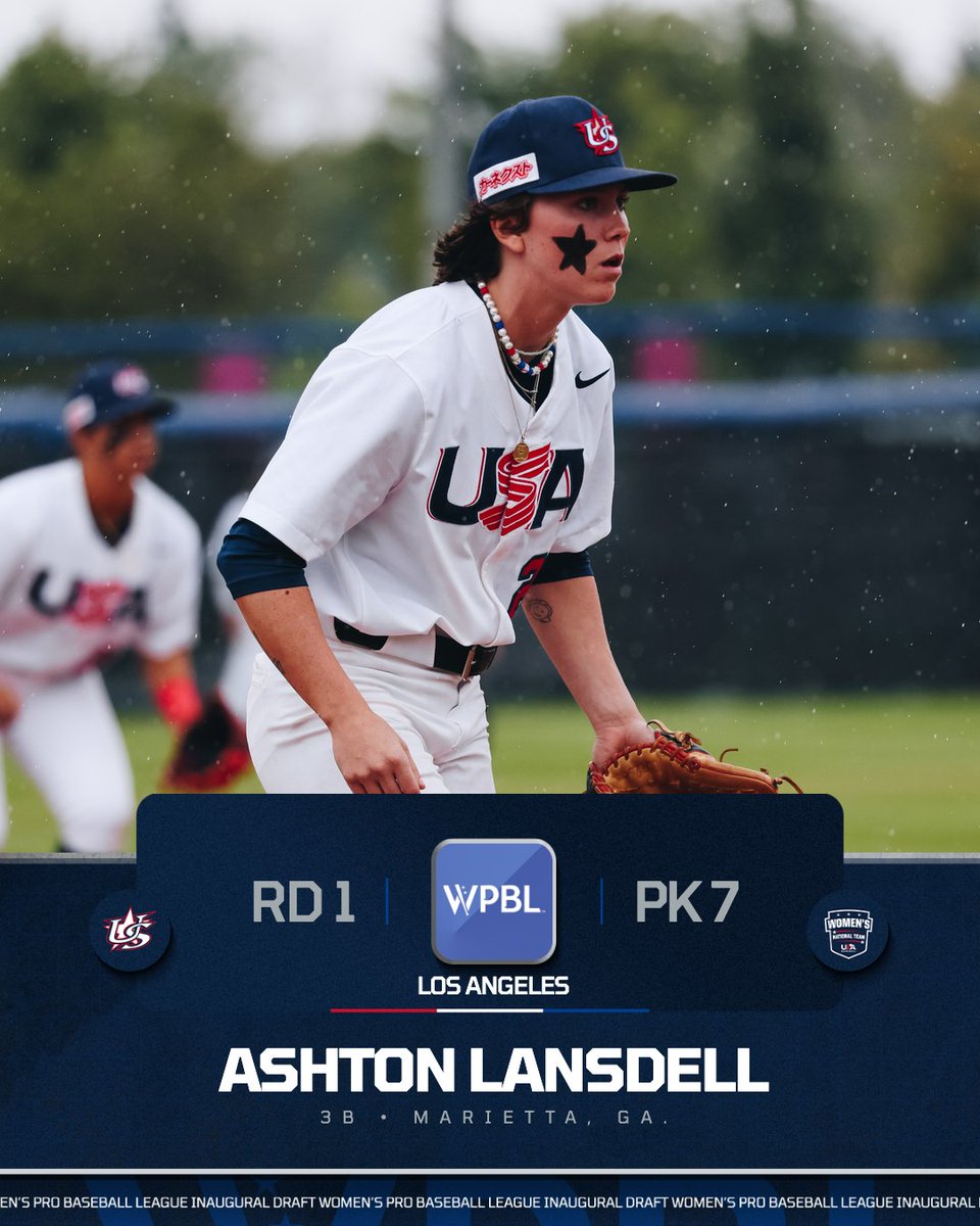 USABaseballWNT's tweet image. Another first-rounder plays #ForGlory🇺🇸

Five-time alum @lansdell is headed to the West Coast as the No. 7 overall pick of the inaugural WPBL Draft!