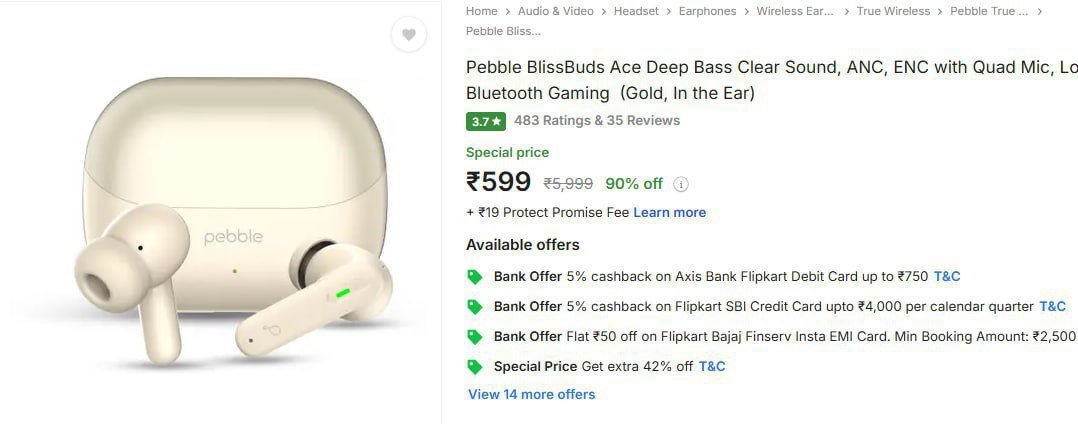 TechyBoostDeals's tweet image. Pebble BlissBuds Bluetooth @ ₹599 (90% Off)

Buy link : fkrt.cc/h1XQA4J

#Flipkart #Pebble #Audio