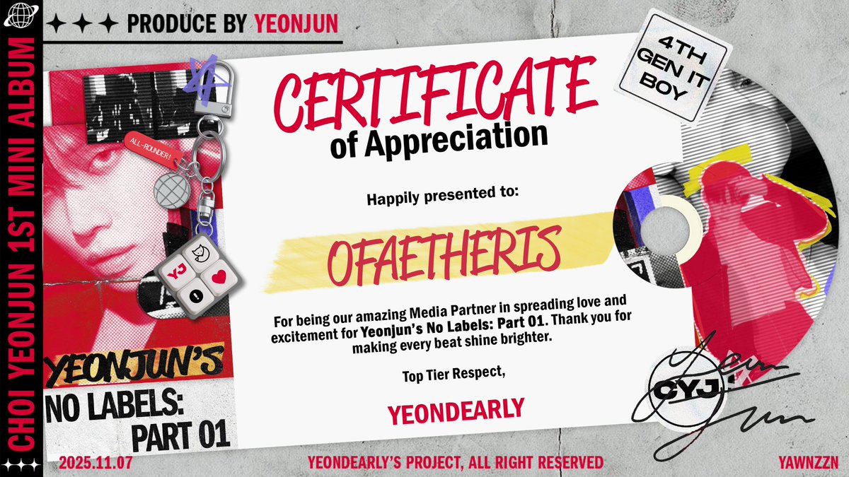 thank you so much <a href="/YEONDEARLY/">The Original ‘IT’ Boy, YJ. 🎙️</a> for giving us appreciation through this certificate. hopefully we can work together again in another project in the future.