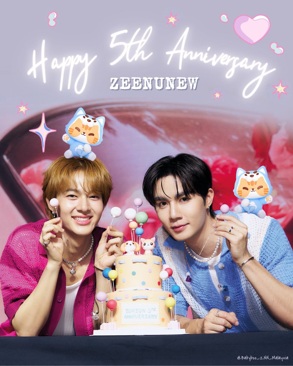 ZNNMYSupport's tweet photo. Happy 5th Anniversary #ZeeNuNew!

May your journey together continue to be filled with a love that grows deeper &amp; stronger with every passing year. 

Thank you for sharing your bond that is so inspiring &amp; powerful with us💙🩷

🥂 to Pruklikit!
STILL ZNN ALWAYS
#ZNN5thAnniversary https://t.co/farztozOEG