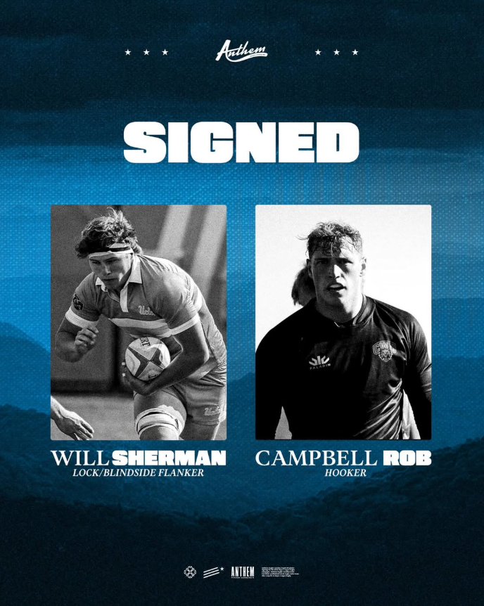 NARugbyDB's tweet photo. Earlier today, @AnthemRugby announced the signing of 2 of their 2025 #MLRDraft Picks!
Will Sherman - 1st Overall (@UCLA_RUGBY):
@USARugby U23 Captain & Collegiate All-American
Campbell Robb - 2nd Overall (@CWURugby):
@ChiefsRugby U20 & USA U23s
#MLRStats #MLR2026 #AnthemRC https://t.co/dq0jEt5rS1