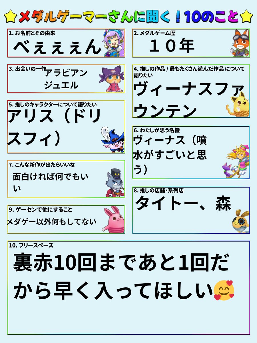 xmrmovenus's tweet image. #メダルゲーマーさんに聞く10のこと
他に質問あればどうぞ