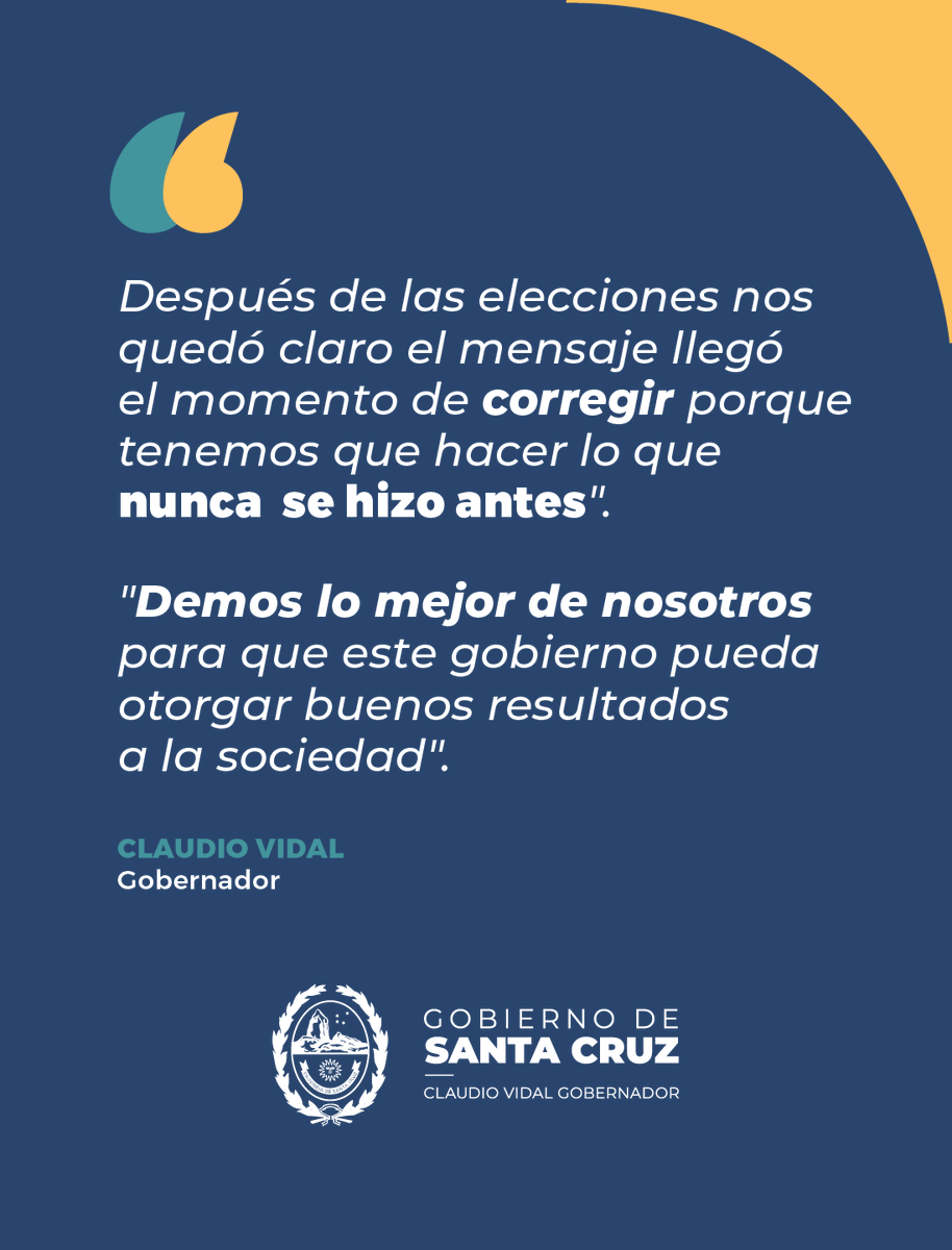 NUEVAS AUTORIDADES EN EL GOBIERNO PROVINCIAL 

El Gobernador en la jura de nuevas autoridades: "Llegó el momento de corregir porque tenemos que hacer lo que nunca se hizo antes." El compromiso es dar buenos resultados a la sociedad. 

#ClaudioVidal #SantaCruz #GobiernoSC