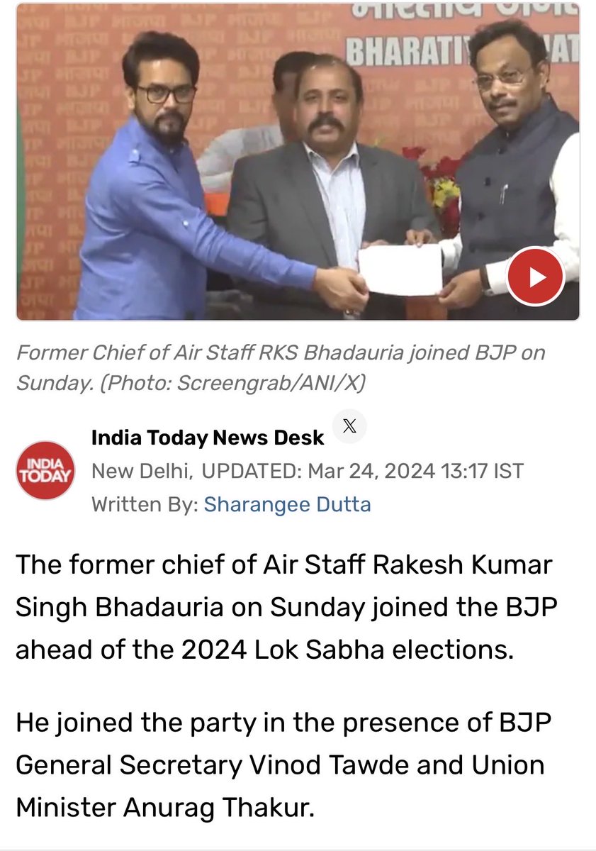 fiftysixkabaap's tweet image. 1. Jairam was lamenting the report, &amp;amp; called for the GoI to display a set of cojones &amp;amp; condemn it!!! 
2. ACM Bhadauria swapped his uniform for 🪷🩳.
3. Don’t forget #RafaleScam happened with #ACM Dhanoa’s meek acquiescence/complicity.
4. Both lack credibility.