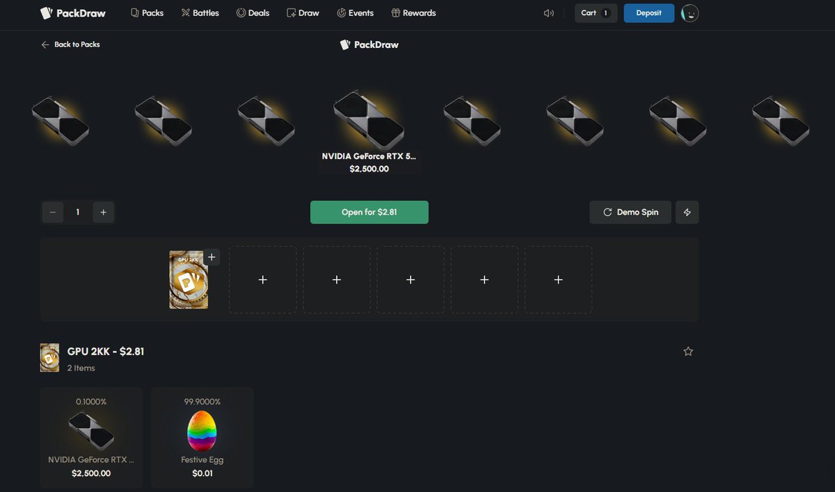 DevnM11's tweet image. My BIGGEST win ever! $2.81 -&amp;gt; $2500 LMAO! 😂 Use Code 'DEVN' 🍀Thank you!!!!! @PackDraw