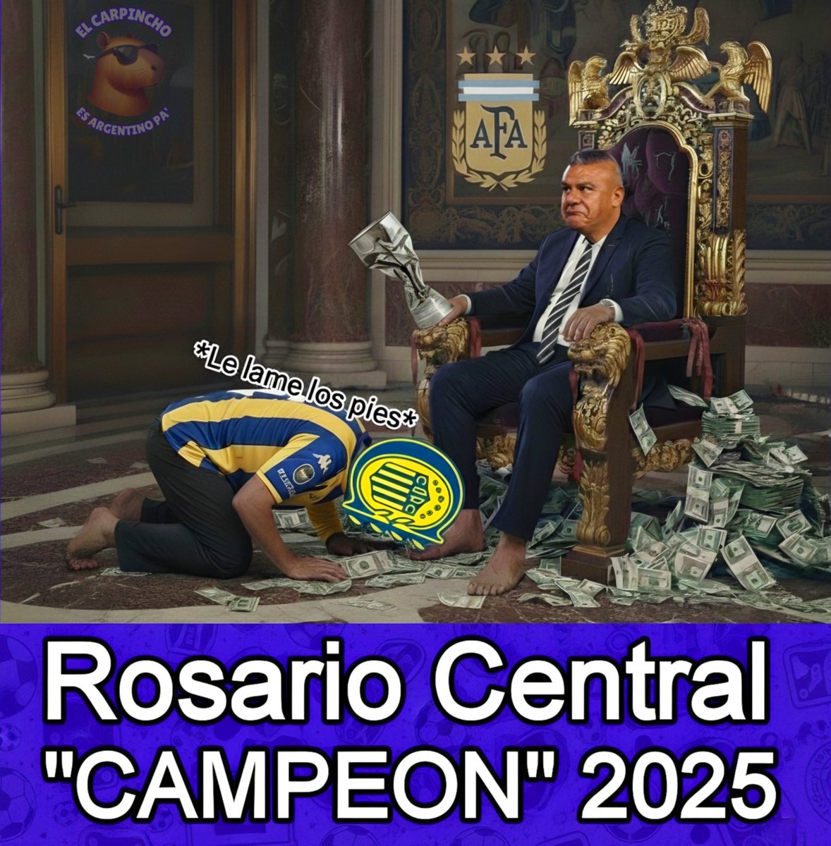CarpinchoARGfsa's tweet photo. 🟡 Rosario Central arrastrandose arrodillado, lamiéndole los pies al Chiqui Tapia para que le regalen un titulo. 

Sin Dudas #LaImagenDelDia https://t.co/Ce4usjITqU