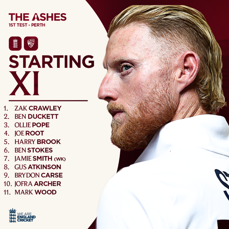 englandcricket's tweet photo. Mark Wood 🤝 Jofra Archer 

Our first Ashes XI of the series is here! 📋