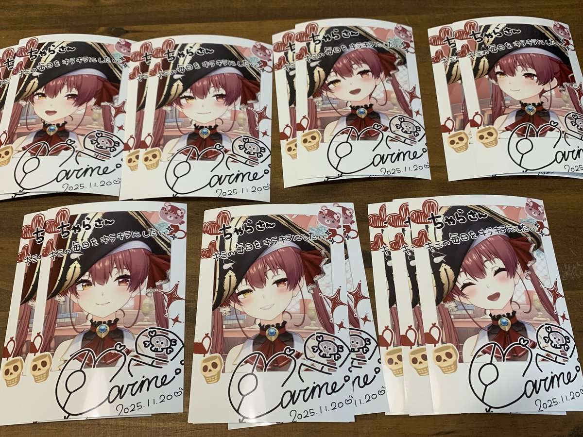 マリン船長、チェキありがとうございました！
あまりにも嬉しくて沢山プリントしてきました！
メッセージが素敵すぎて…これを見るだけで本当に毎日がキラキラになりそう✨
#マリン航海記