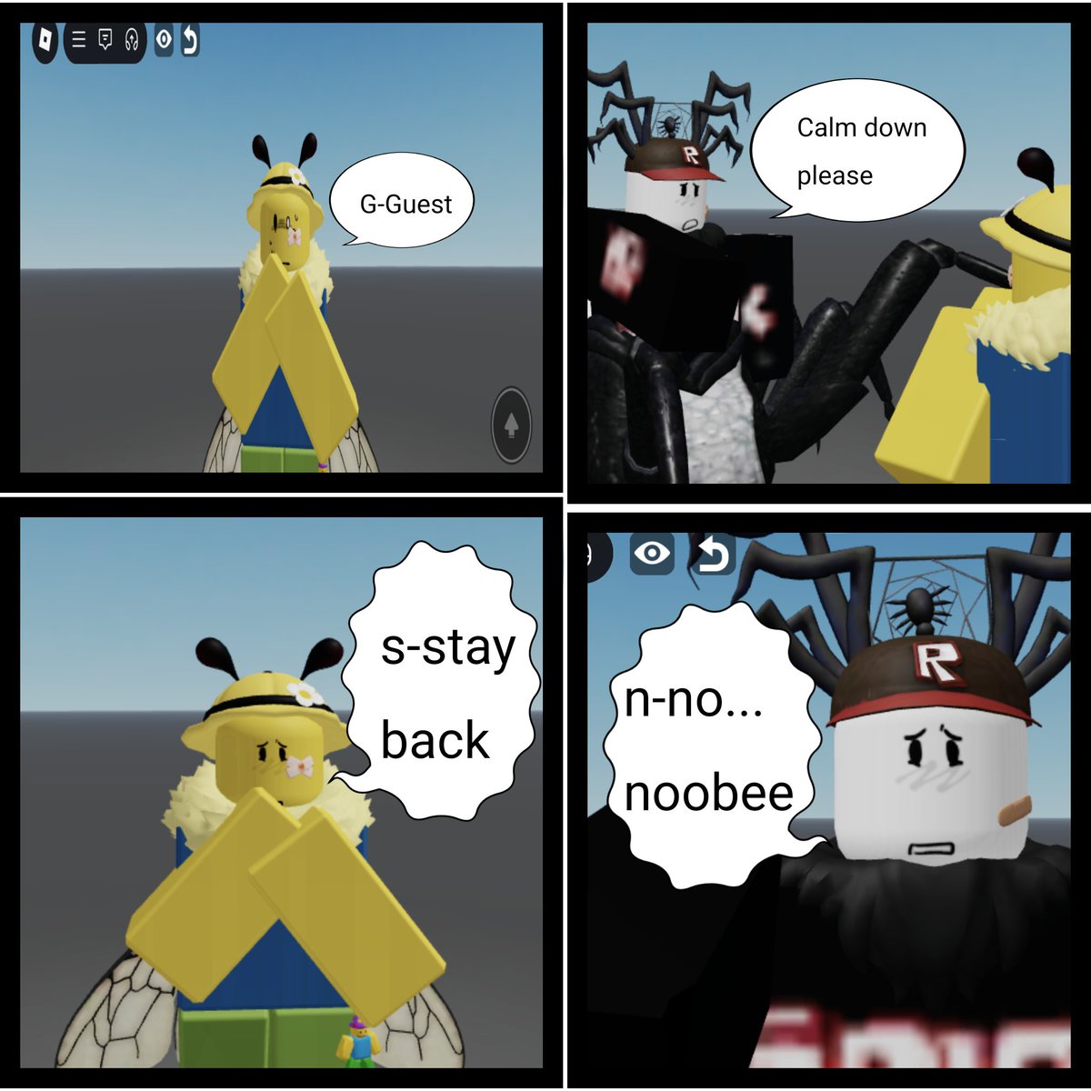 34B137958's tweet image. After some time I&apos;ve returned with my project inspired by @ohsoybean

These are the first pages, it&apos;s called Betrayal and it&apos;s the beginning of the story of 4 Roblox players who used to be best friends until the truth came out 

The comic will be called Friends
#ROBLOX #robloxart