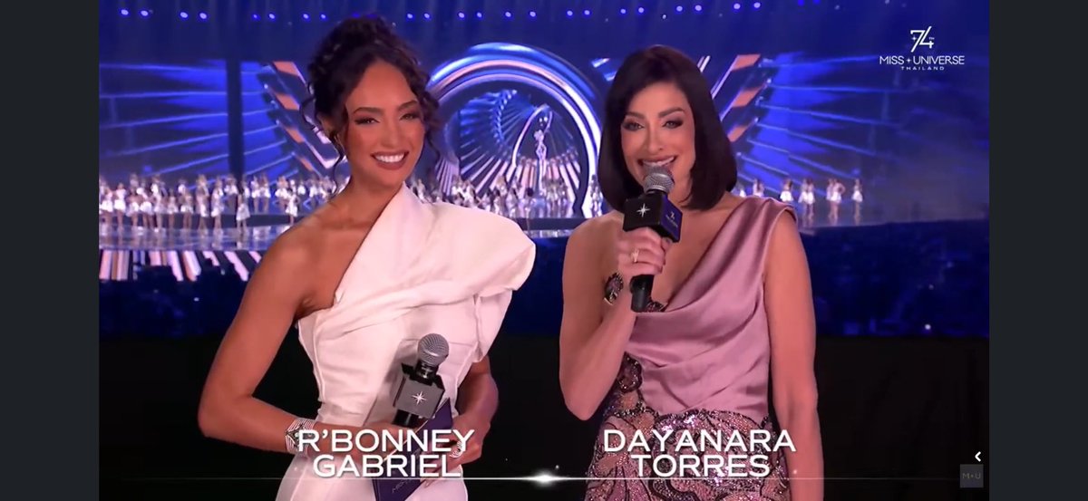 KerwinRegis's tweet photo. R’Bonney Gabriel and Dayanara Torres, sign na ito na kokoronahan si Maria Ahtisa Manalo of Pilipinas as the new Miss Universe. 

#MissUniverse 
#MissUniverse2025 https://t.co/w7g31HvOAS