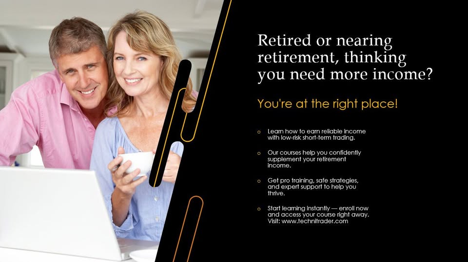 TechniTrader's tweet image. You deserve peace of mind in retirement.

Learn to earn reliable income with low-risk trading — guided by professionals who care about your success.

Start learning instantly: technitrader.com

#trading #StockTrading #FinancialFreedom #makemoney #income #RetirementPlanning