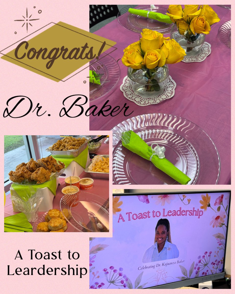 A huge congratulations 🎉 to Dr. Baker on her promotion to Assistant Principal of Pine Lake Elementary! 🐼👏 We toast to your leadership as you were an instrumental part of Avocado and you’ll be sorely missed. 🌼🥑💚 #AvocadoAces #Leadership <a href="/MDCPSSouth/">South Region Office</a> <a href="/MDCPS/">Miami-Dade Schools</a> <a href="/SuptDotres/">Jose L. Dotres, Ed.D.</a>