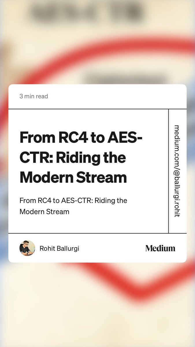 BallRohit's tweet photo. “From RC4 to AES-CTR: Riding the Modern Stream”  #cybersecutity  https://t.co/rZRKFkS0HY https://t.co/9jdMnnGnjp