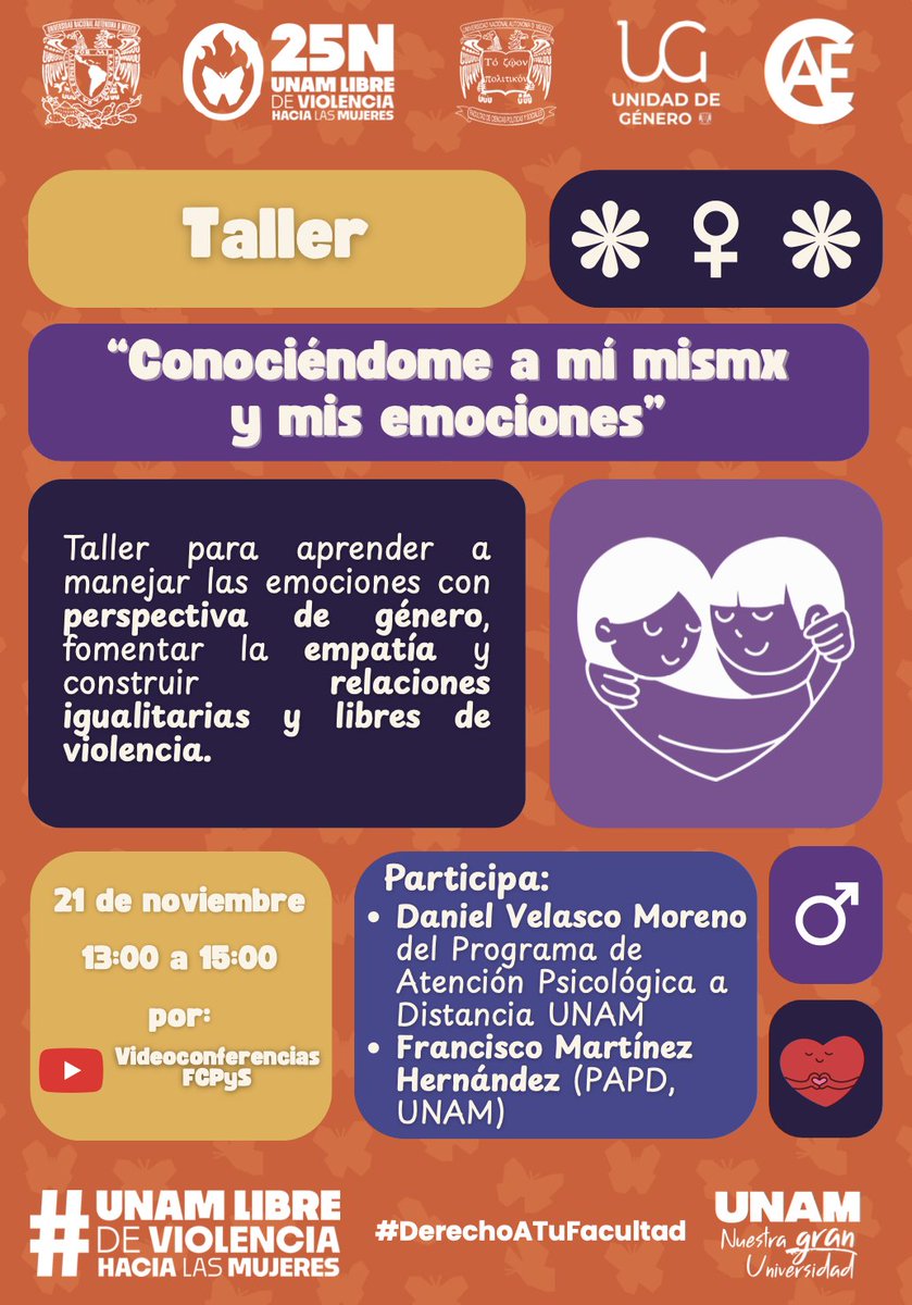 UNAM_FCPyS's tweet image. 🔸No te pierdas las actividades que preparamos para conmemorar el #25N🔸

🎙️Conferencias | 🧩 Talleres | 💬 Conversatorios | 📲 Campañas digitales y más

¡Súmate!

#25noviembredíainternacionalcontralaviolenciahacialamujer #UNAMLibredeViolenciaHaciaLasMujeres #DerechoATuFacultad💜