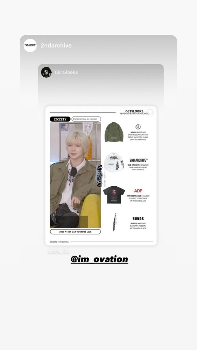 0615LOOKS's tweet photo. [ 251120 ]

2nd Archive (2ndarchive) liked and reposted our post of Yeosang wearing their shirt in their story 🙇❤️

🔗: https://t.co/KuTnyvqAvT

#YEOSANG #여상 #ヨサン #ATEEZ #2ndArchive https://t.co/TAV6DXv6qY