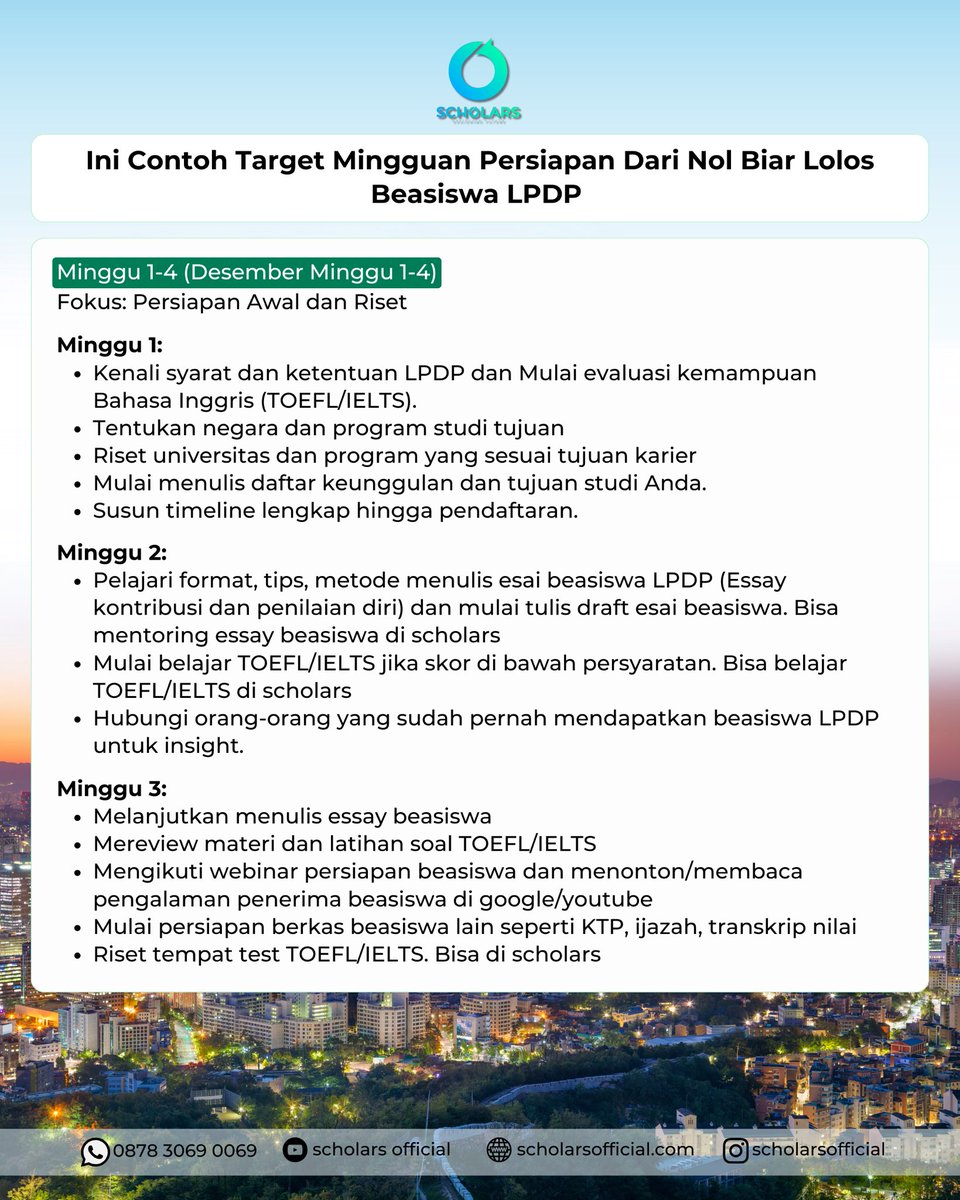 scholars_ig's tweet photo. Mau Lolos Beasiswa LPDP 2026?
Ini dia action plan &amp; target yang sudah terbukti bantu banyak pejuang LPDP tembus seleksi.
Persiapkan dari sekarang, karena LPDP diprediksi buka Januari–Februari 2026. Gaskeun sebelum telat!

#beasiswalpdp #lpdp2026 #persiapanlpdp #kelasbeasiswa https://t.co/nHQPZhoWph