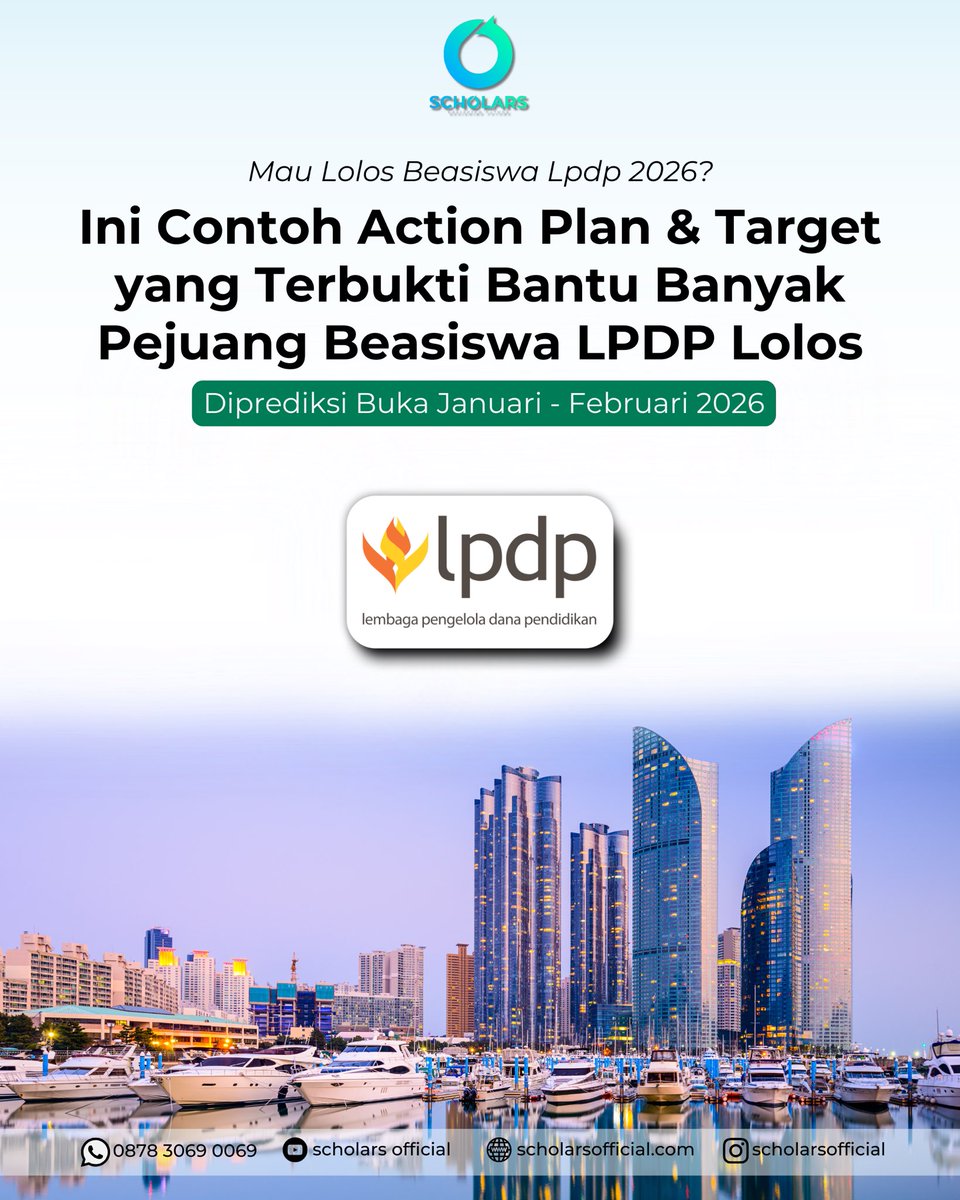 scholars_ig's tweet photo. Mau Lolos Beasiswa LPDP 2026?
Ini dia action plan &amp; target yang sudah terbukti bantu banyak pejuang LPDP tembus seleksi.
Persiapkan dari sekarang, karena LPDP diprediksi buka Januari–Februari 2026. Gaskeun sebelum telat!

#beasiswalpdp #lpdp2026 #persiapanlpdp #kelasbeasiswa https://t.co/nHQPZhoWph