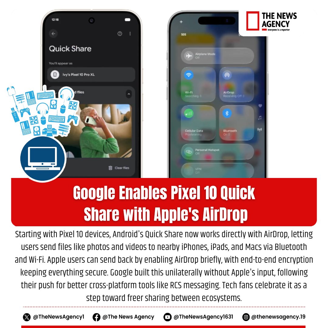 TheNewsAgency1's tweet image. #GooglePixel #pixel10 @GoogleIndia @Google @Apple #Airdrops