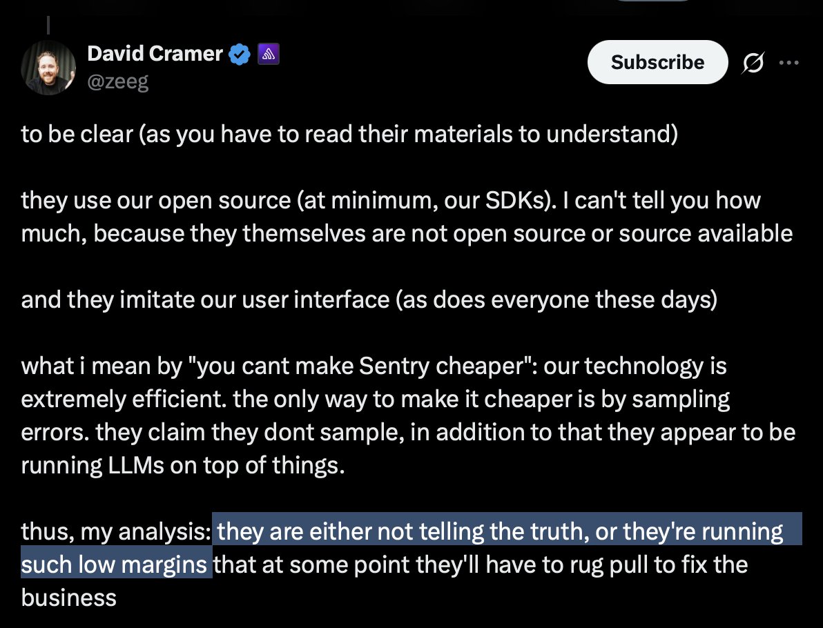 .<a href="/BetterStackHQ/">Better Stack</a>'s prices are so low that competitors accuse us of price dumping.

I can't make this up. This would make a great ad.

BTW you can build on Better Stack's data warehouse too and piss off your competition